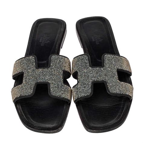 hermes oran sandals black glitter|Hermes oran sandals with heels.